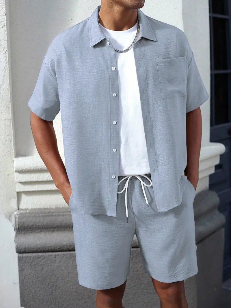 Men's Casual 2 Piece Matching Set with Shirt and Shorts