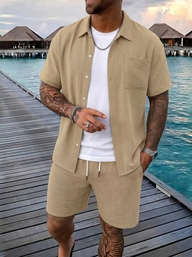 Men's Casual 2 Piece Matching Set with Shirt and Shorts