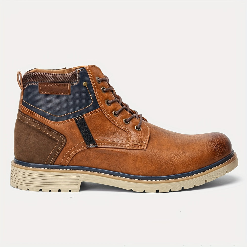 Men Vintage Men Boots with a PU Upper, Rubber Sole, And Inner Zipper