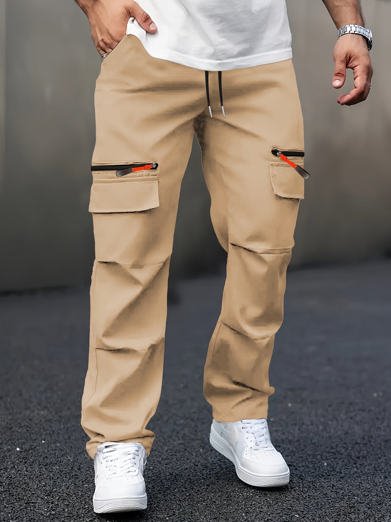 Men's Casual Cargo Trousers with Multi Pockets and Straight Leg Fit