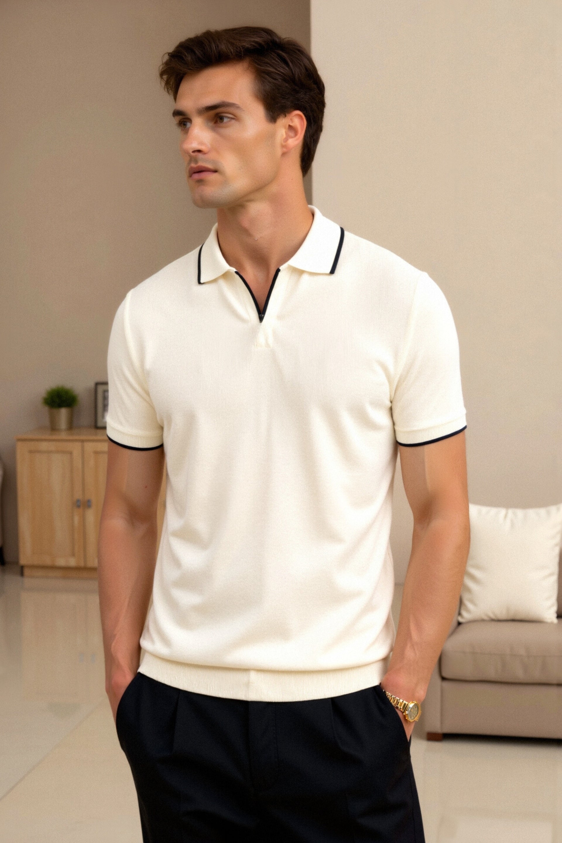 Old Money Contrast Slim Fitted Elegant Summer Sleeveless Polo T-Shirt - Solorfit