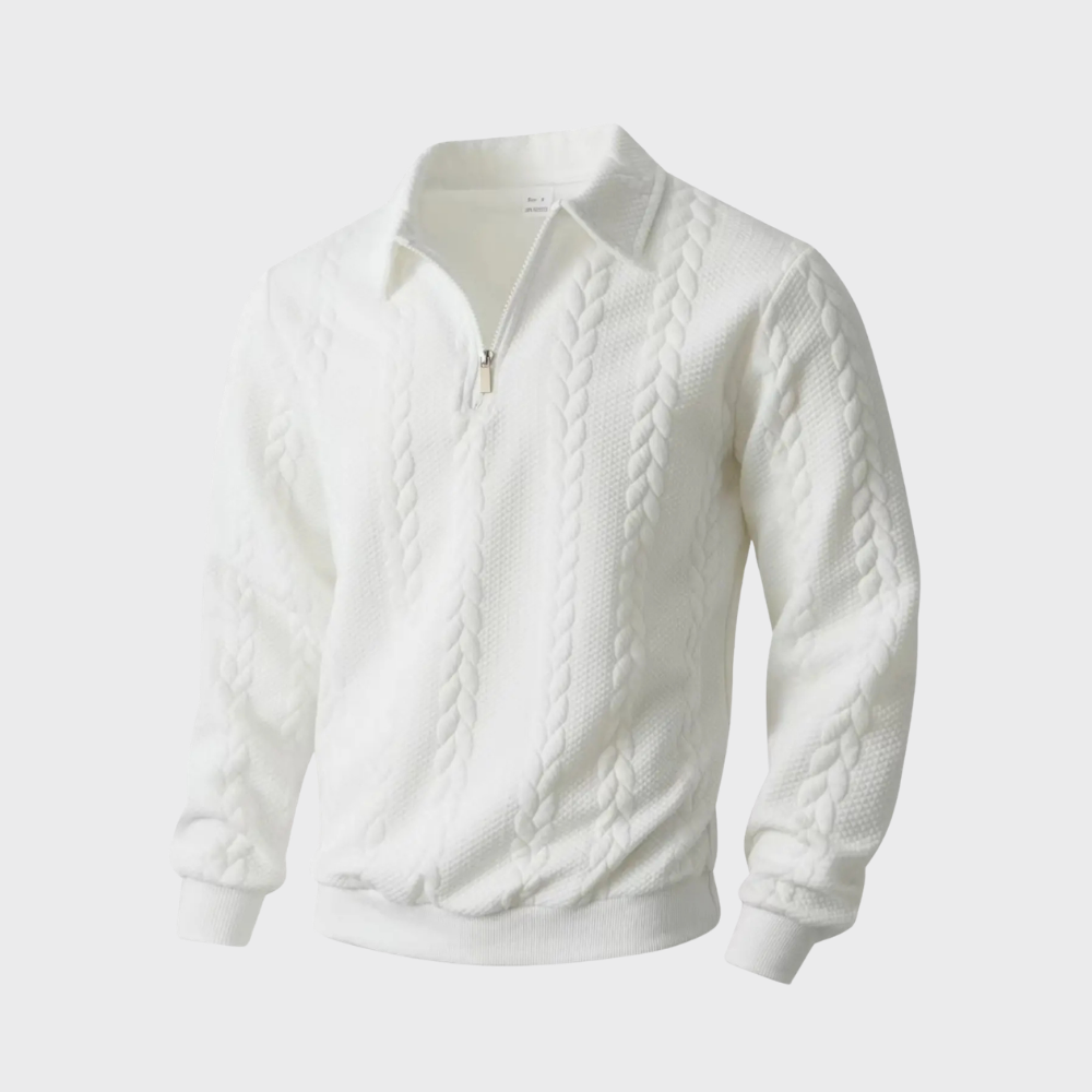 Men’s Quarter Zip Sweater Cable Knit Collared Pullover