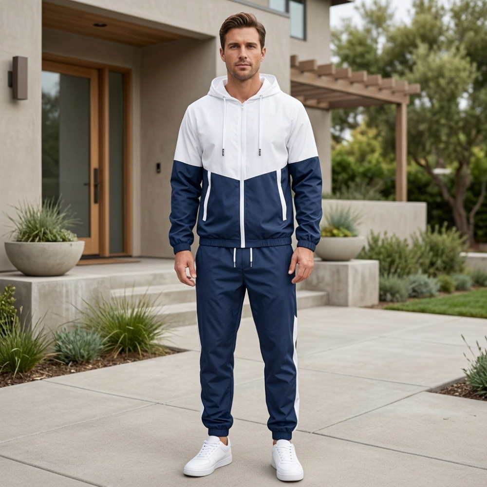 Men’s Hooded Tracksuit Set Zip Up Jacket and Drawstring Jogger Pants