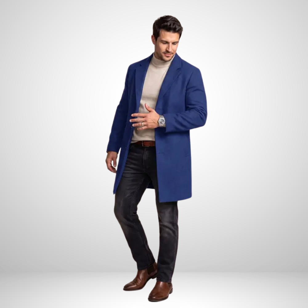 Men’s Long Overcoat Lapel Coat Casual Business Outerwear