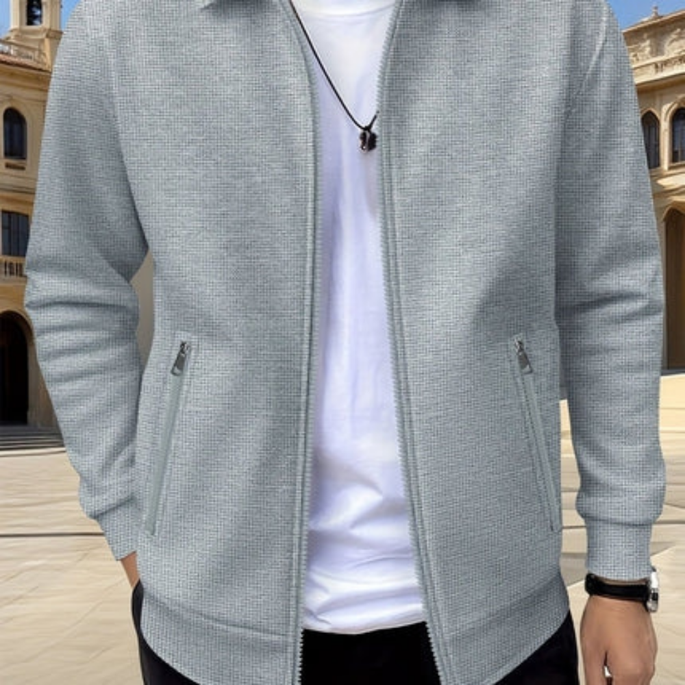 Men’s Textured Zip-Up Jacket with Stand Collar for Everyday Wear