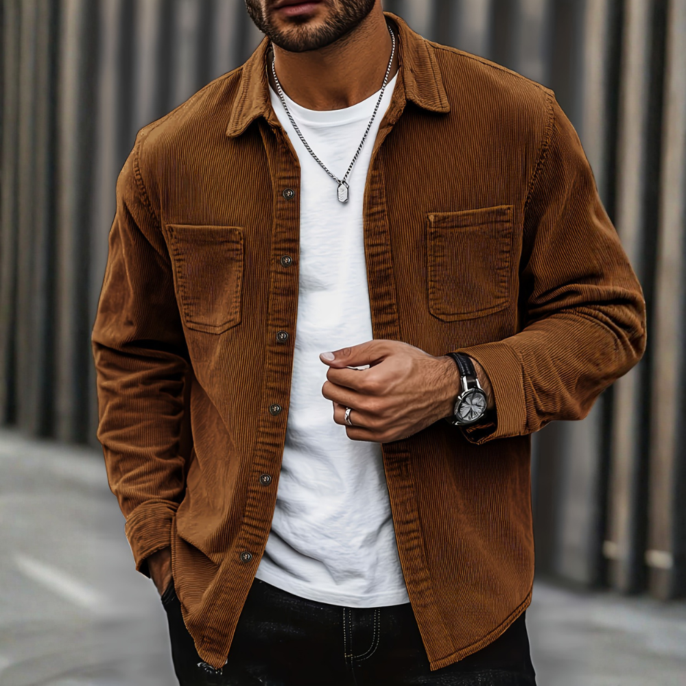 Men’s Corduroy Jacket Casual Button Up Overshirt Everyday Wear