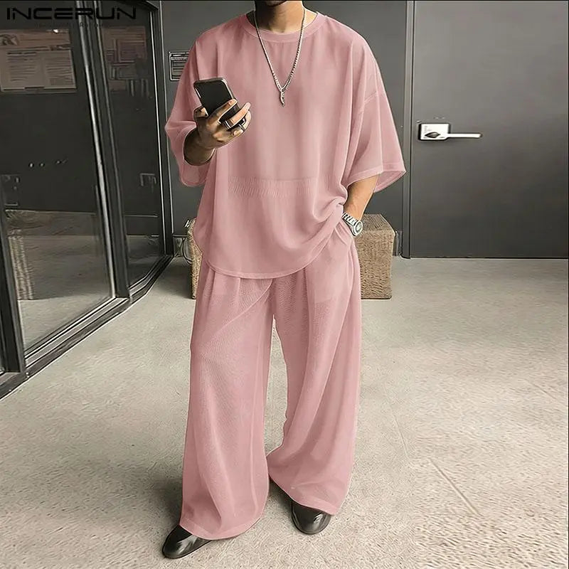 Men’s Casual Shirt and Pants Set Short Sleeve Relaxed Fit Everyday Outfit