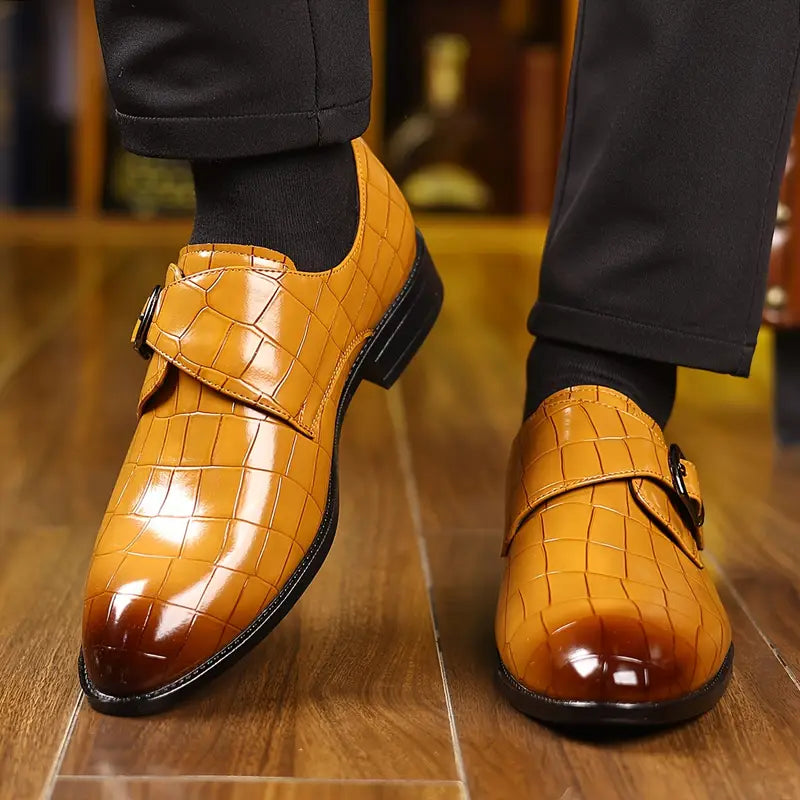 Solorfit | Crocodile-Pattern Slip-On Loafers for Men – Stylish Buckle Details & Tapered Toe - Solorfit