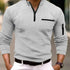 Men's Casual Cotton Long Sleeve Polo Shirt Pocket Zipper - Solorfit