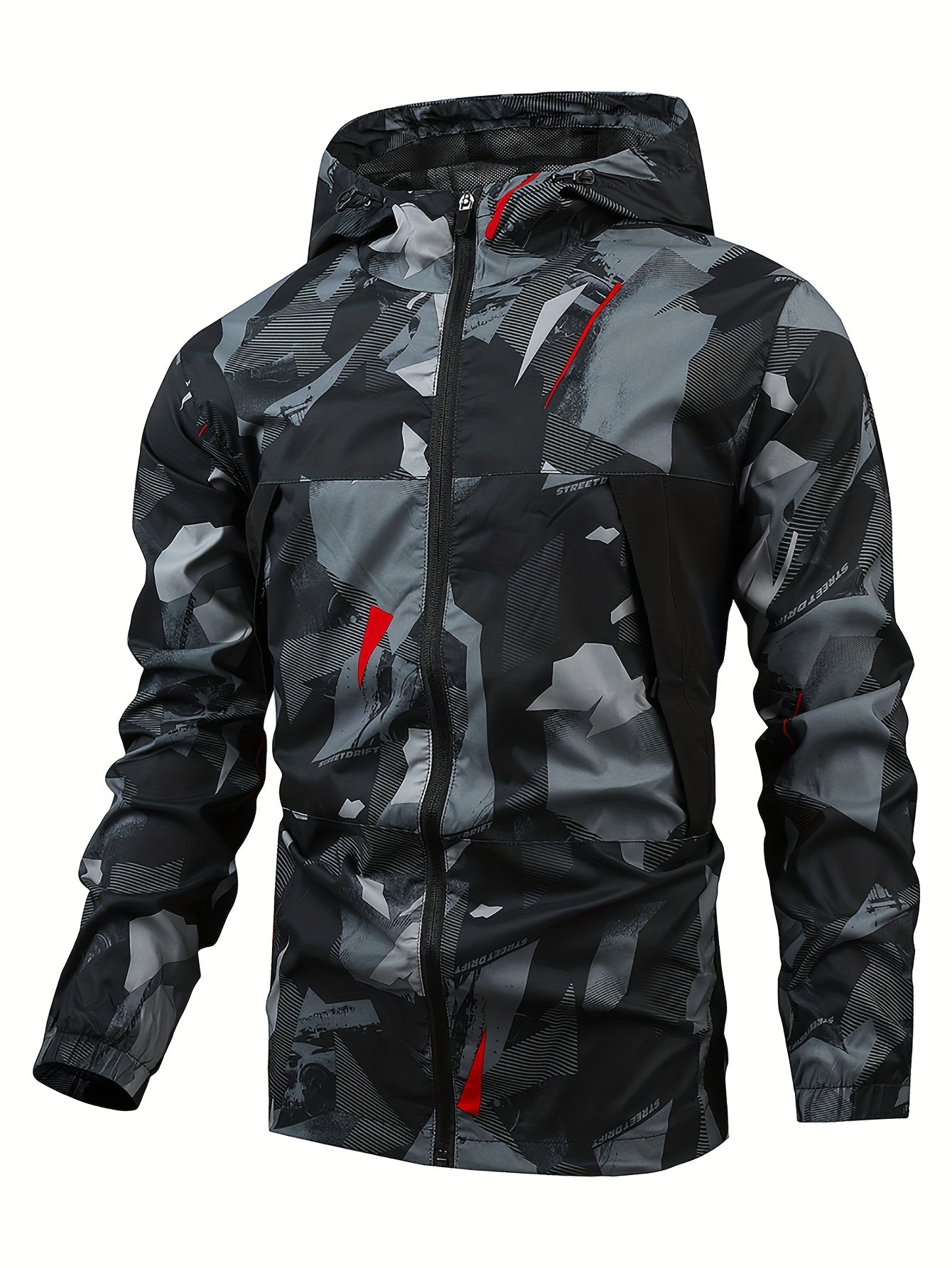 Men's Autumn Camouflage Hooded Jacket with Zip-Up Front and Pockets