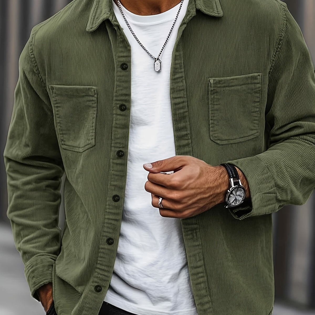 Men’s Corduroy Jacket Casual Button Up Overshirt Everyday Wear