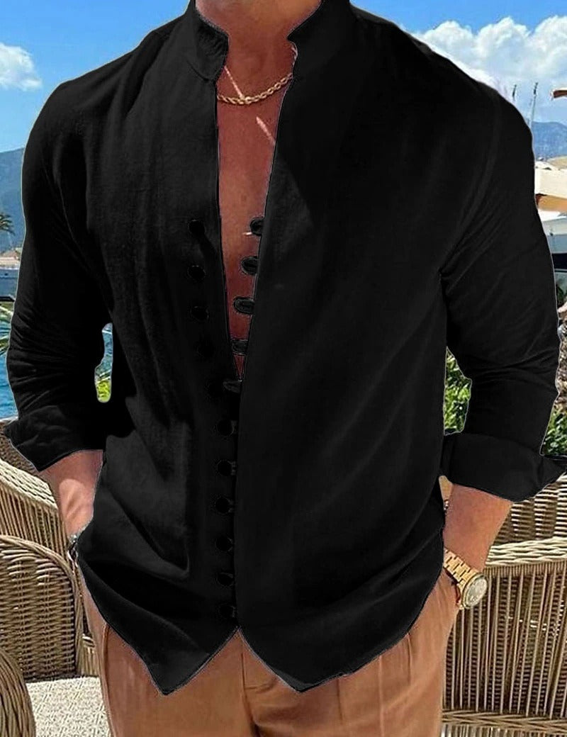 Men’s Henley Shirt Long Sleeve Casual Button Front Beach Shirt