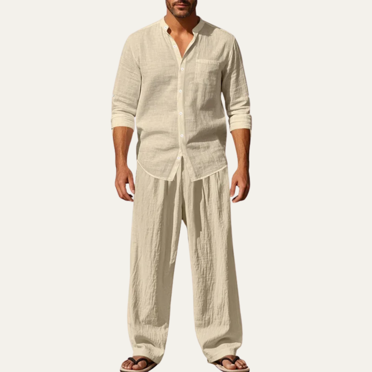 Men’s Casual Shirt and Drawstring Pants Set Long Sleeve Two Piece Outfit
