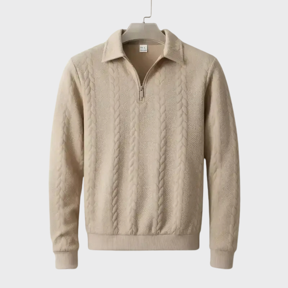 Men’s Quarter Zip Sweater Cable Knit Collared Pullover