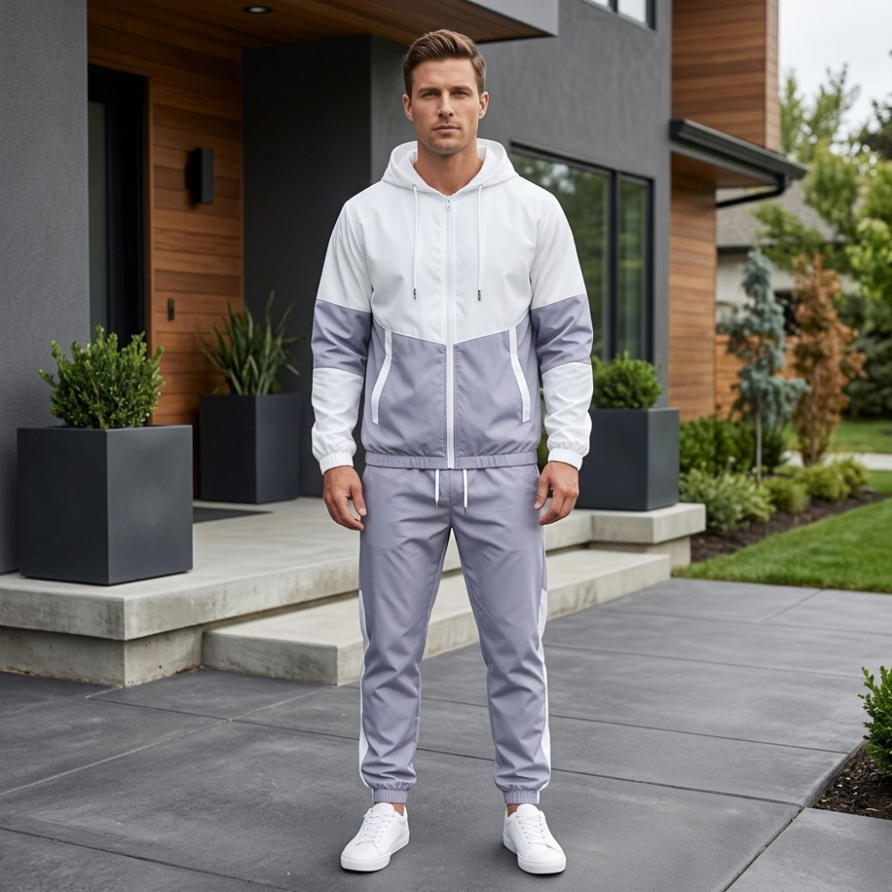 Men’s Hooded Tracksuit Set Zip Up Jacket and Drawstring Jogger Pants