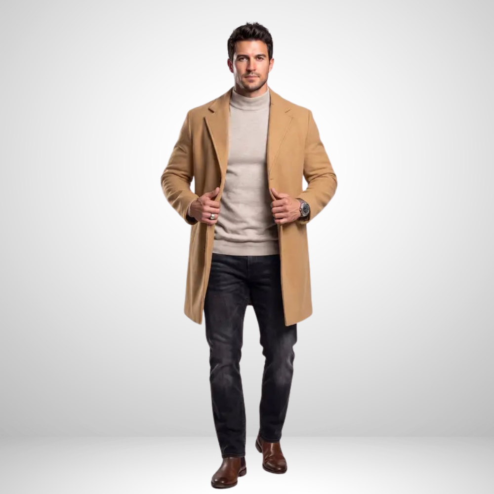 Men’s Long Overcoat Lapel Coat Casual Business Outerwear