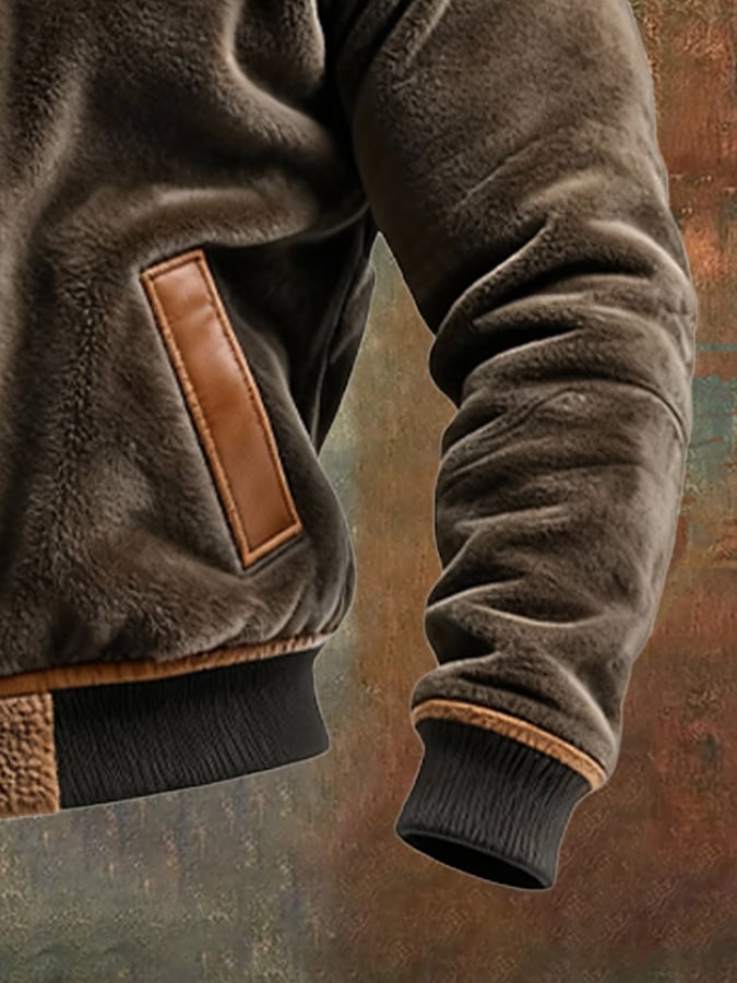 Men’s Velour & Leather Jacket with Lined Fluffy Interior