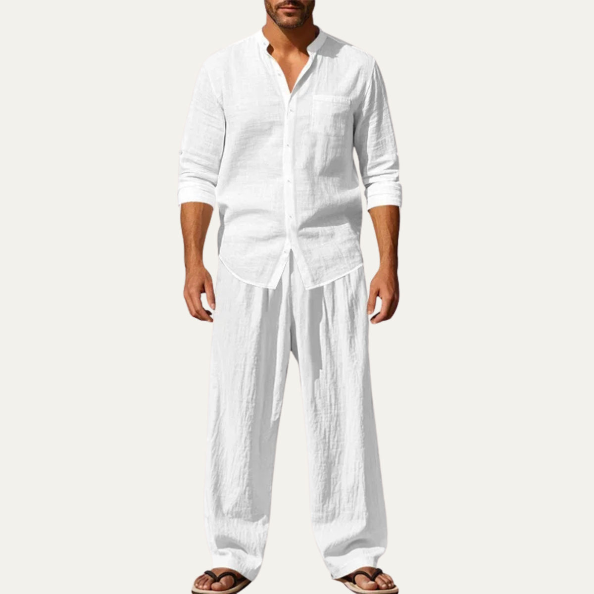 Men’s Casual Shirt and Drawstring Pants Set Long Sleeve Two Piece Outfit