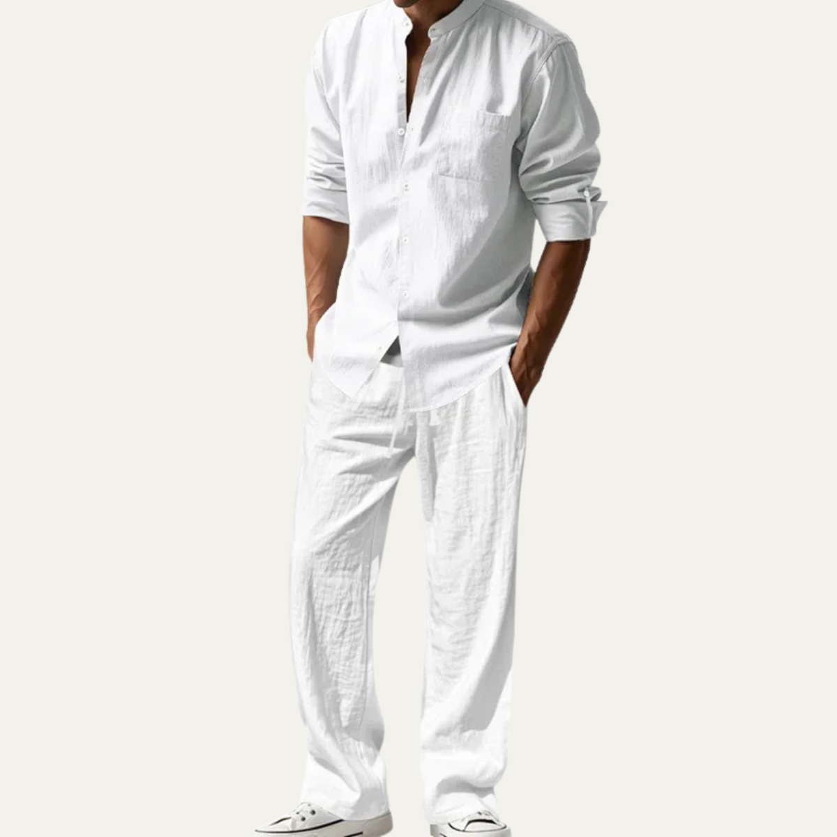 Men’s Casual Shirt and Drawstring Pants Set Long Sleeve Two Piece Outfit
