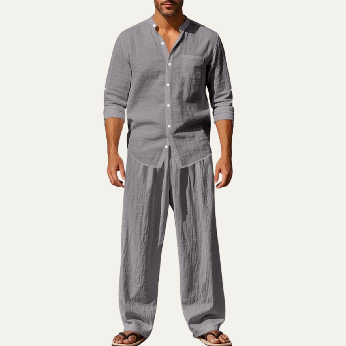 Men’s Casual Shirt and Drawstring Pants Set Long Sleeve Two Piece Outfit