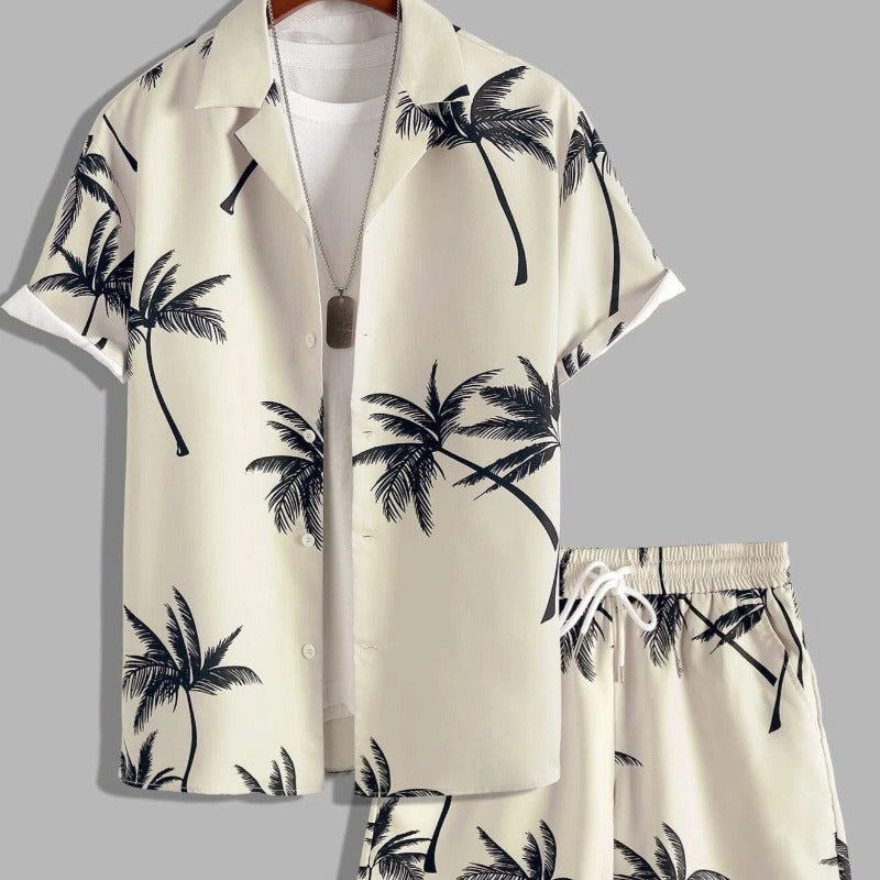 Men’s Two-Piece Summer Shirt and Shorts Set – Relaxed Tropical Print Style