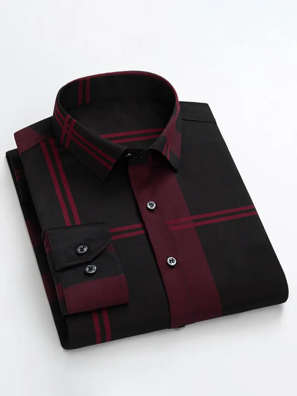 Men’s Casual Button Up Shirt Long Sleeve Checked Pattern Dress Top