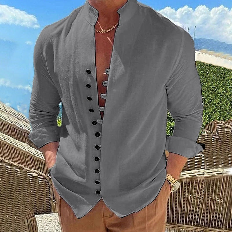 Men’s Henley Shirt Long Sleeve Casual Button Front Beach Shirt