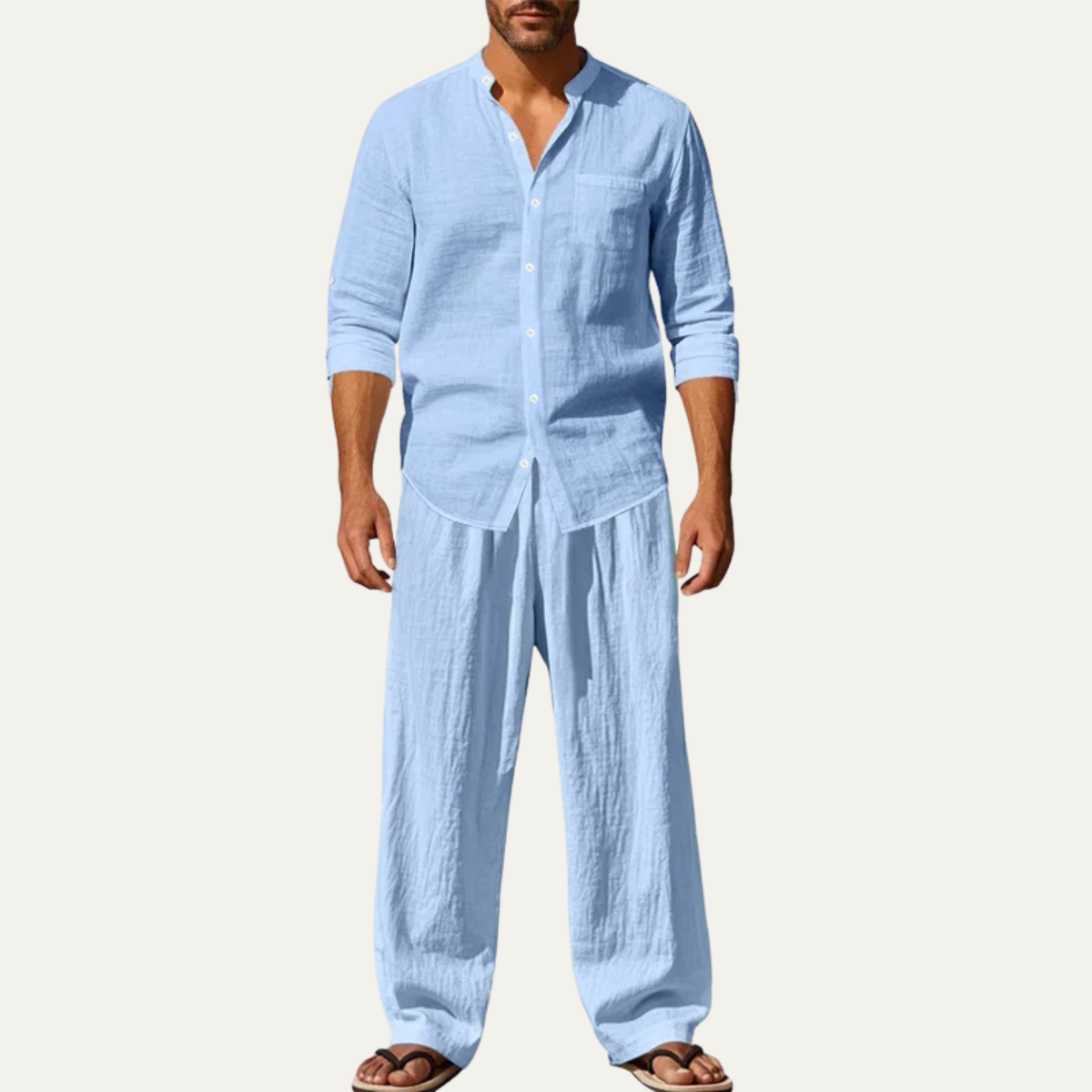 Men’s Casual Shirt and Drawstring Pants Set Long Sleeve Two Piece Outfit