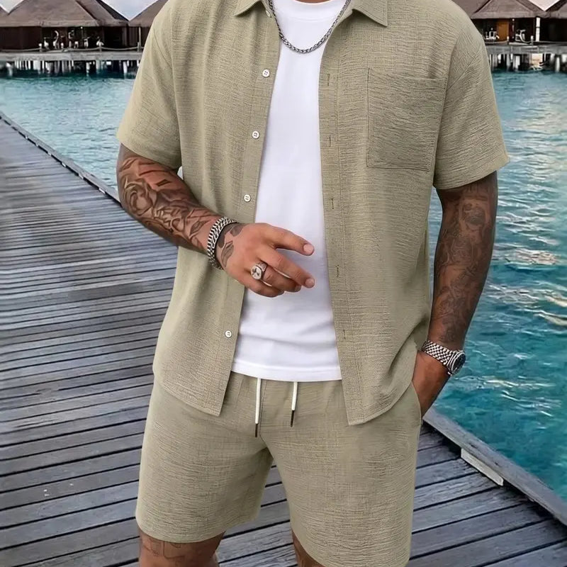 Men's Casual 2 Piece Matching Set with Shirt and Shorts