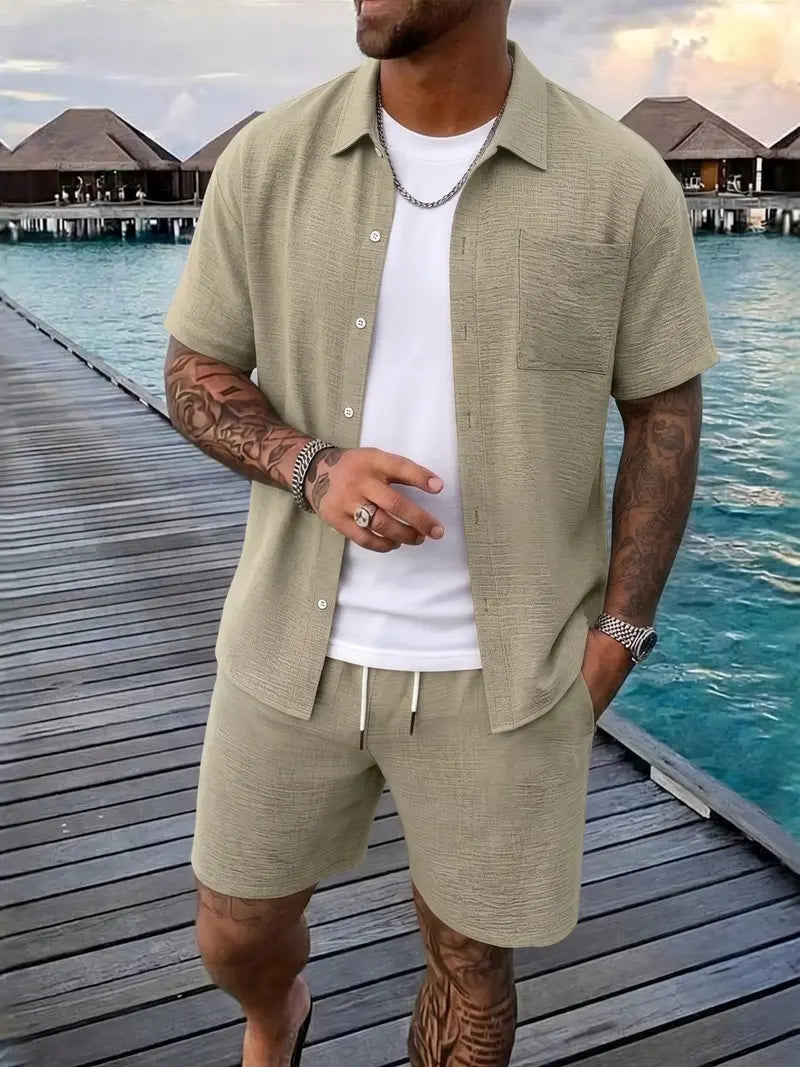 Men's Casual 2 Piece Matching Set with Shirt and Shorts