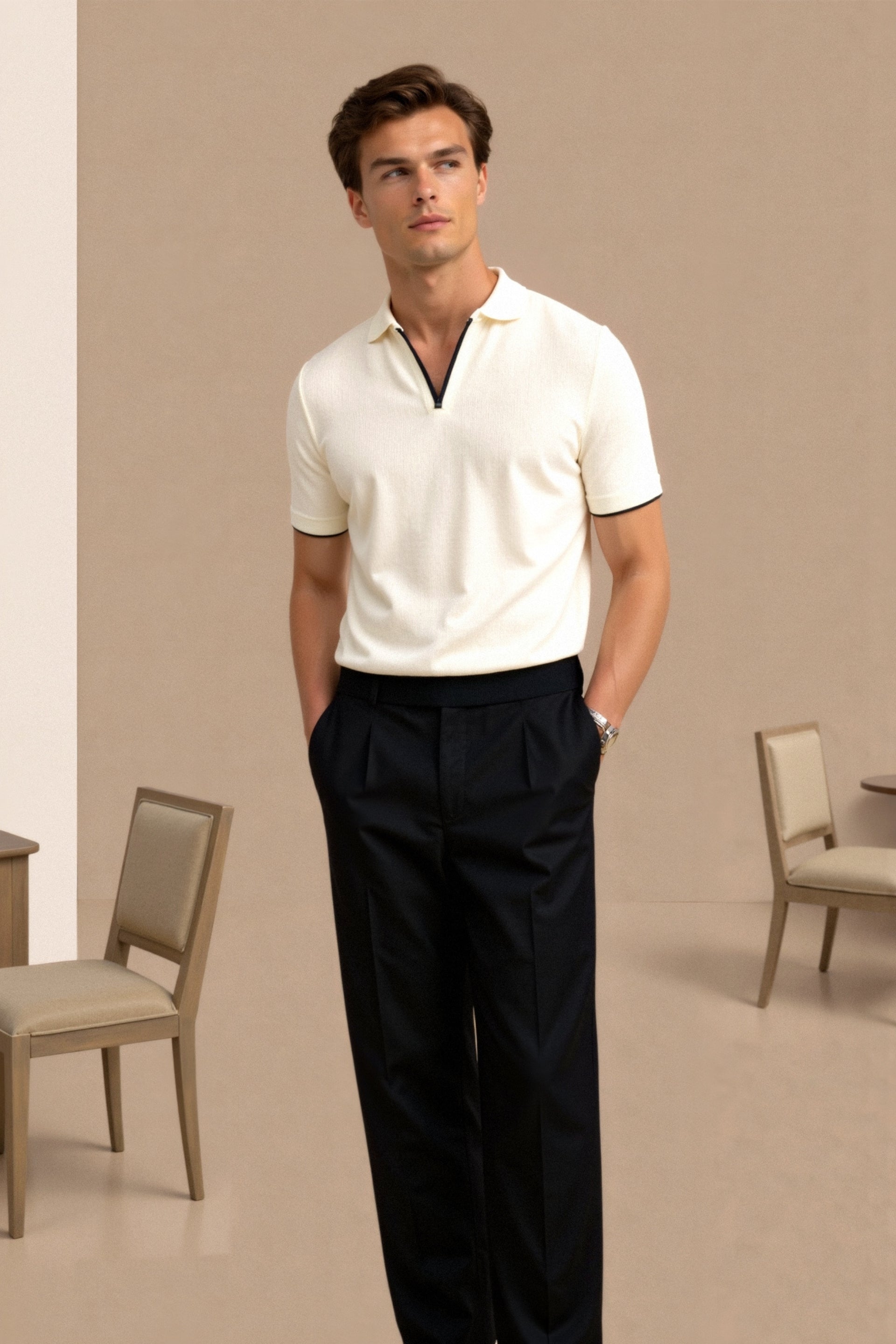 Old Money Contrast Slim Fitted Elegant Summer Sleeveless Polo T-Shirt - Solorfit