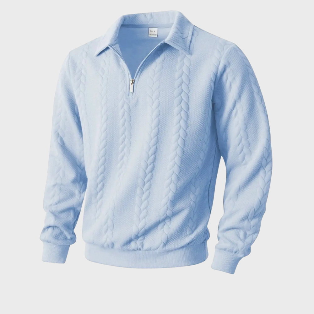 Men’s Quarter Zip Sweater Cable Knit Collared Pullover