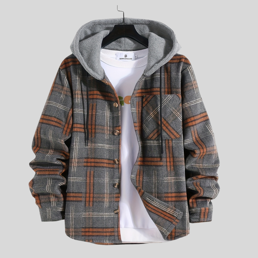 Men’s Hooded Shirt Jacket Casual Button Up Overshirt Outerwear