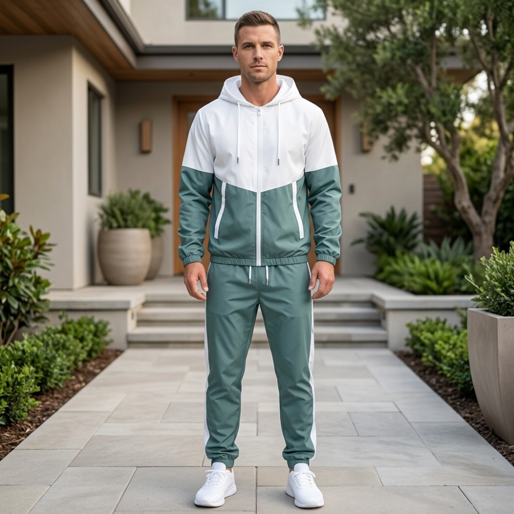 Men’s Hooded Tracksuit Set Zip Up Jacket and Drawstring Jogger Pants