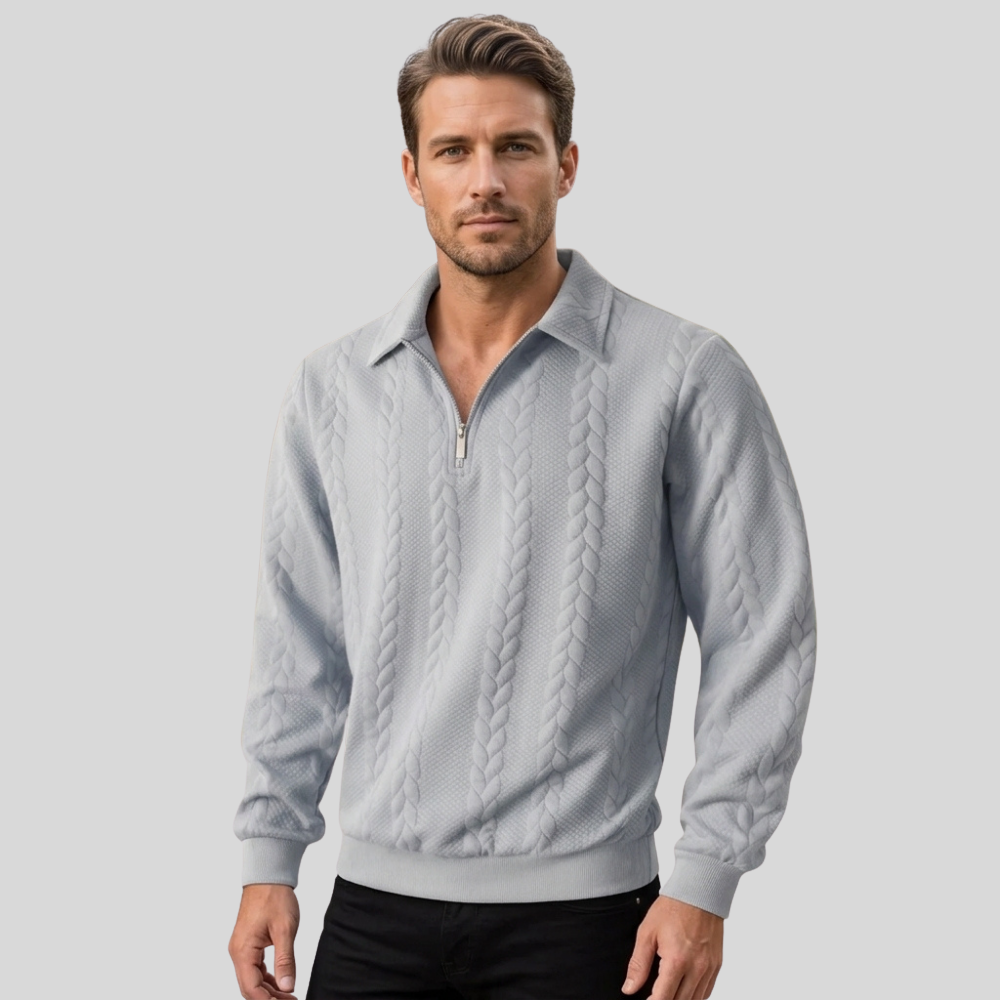 Men’s Quarter Zip Sweater Cable Knit Collared Pullover