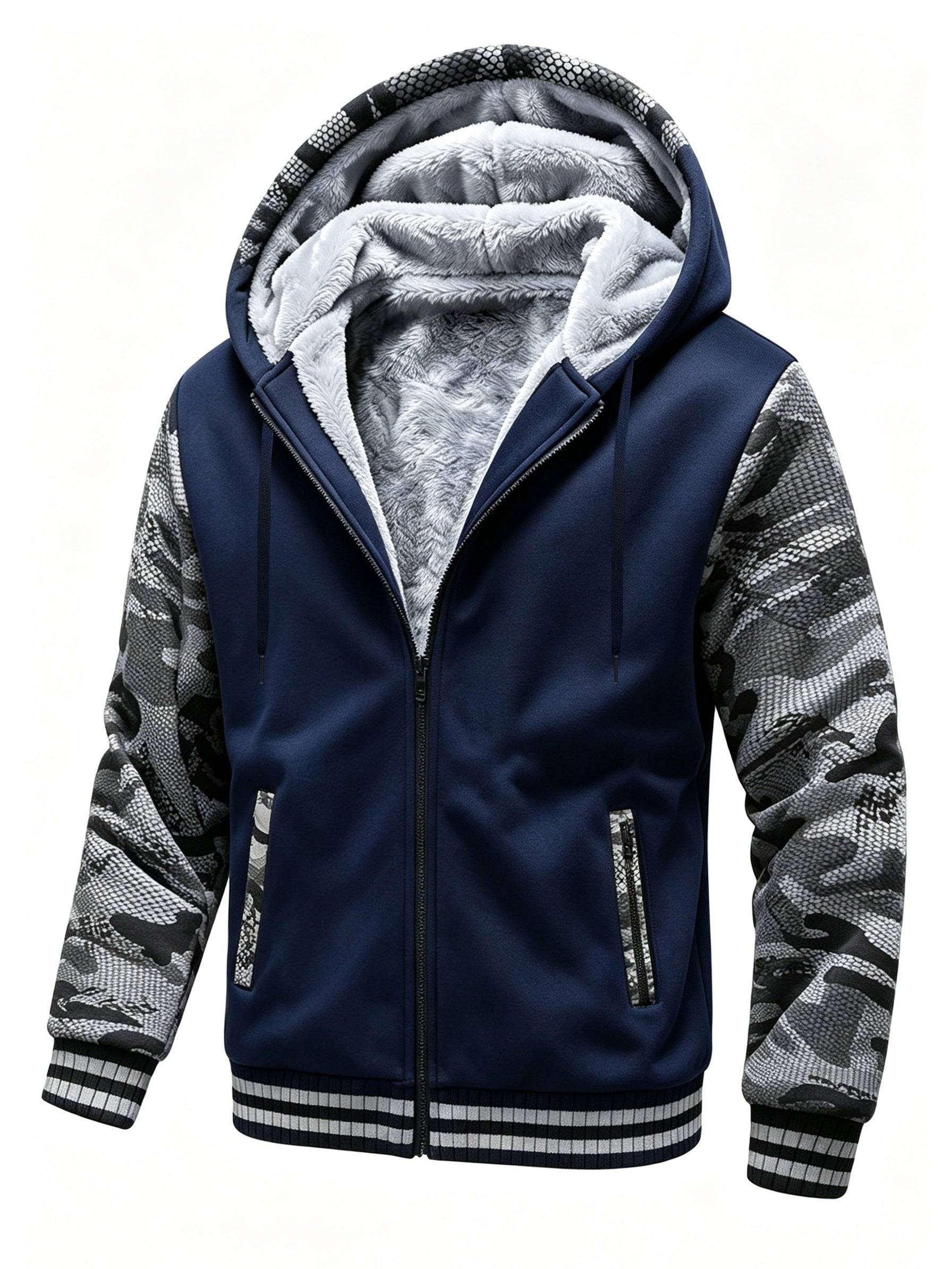 Men's Autumn Fleece Zip-Up Hoodie Cardigan with Warm Lined Design