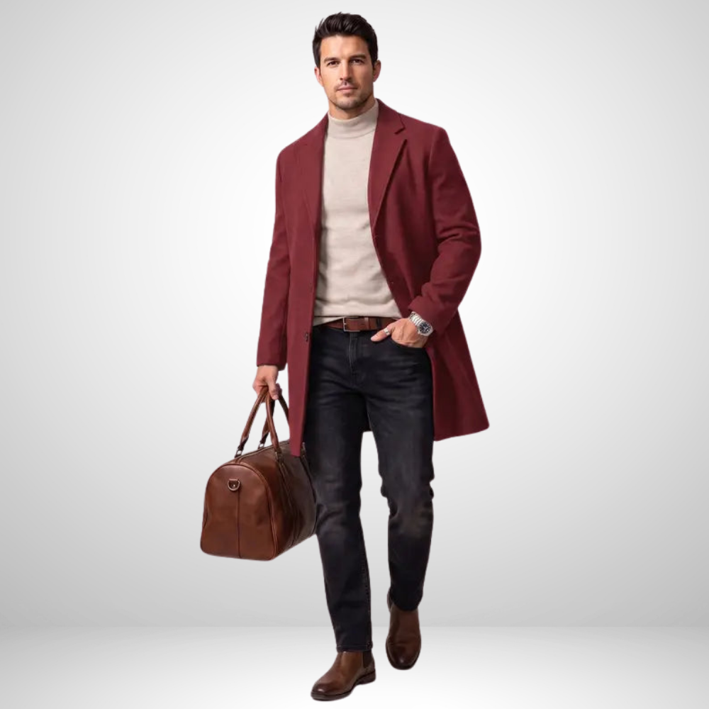 Men’s Long Overcoat Lapel Coat Casual Business Outerwear