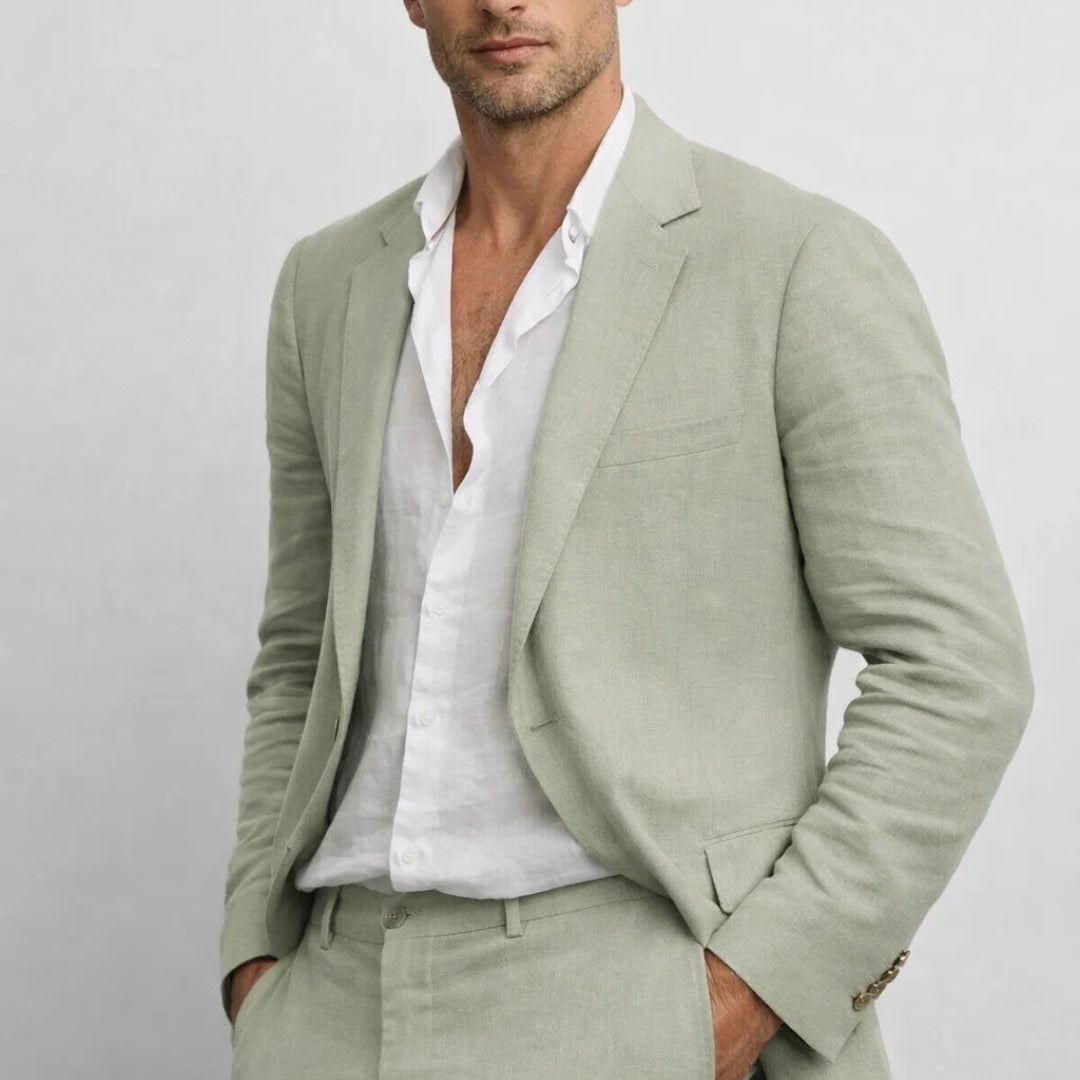 Men’s Linen Suit Set Lightweight Summer Blazer & Trousers Casual Wedding Outfit
