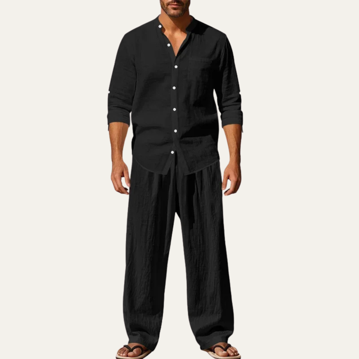Men’s Casual Shirt and Drawstring Pants Set Long Sleeve Two Piece Outfit