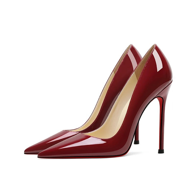 Leather High Heel Red Bottoms Stiletto Pumps Women's 8-12CM
