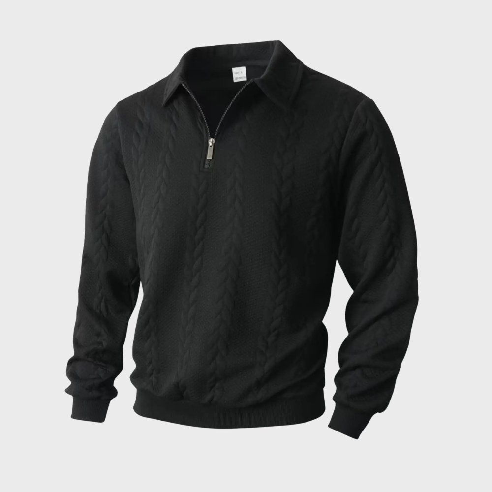 Men’s Quarter Zip Sweater Cable Knit Collared Pullover