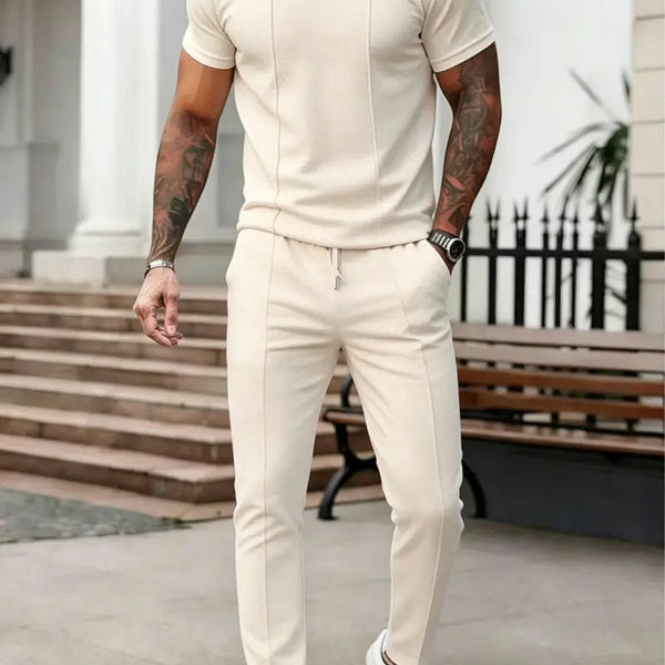 Men’s Casual Short Sleeve Shirt and Pants Set Slim Fit Everyday Outfit