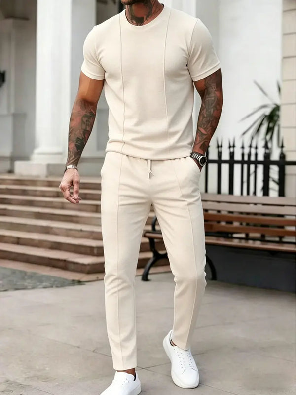 Men’s Casual Short Sleeve Shirt and Pants Set Slim Fit Everyday Outfit