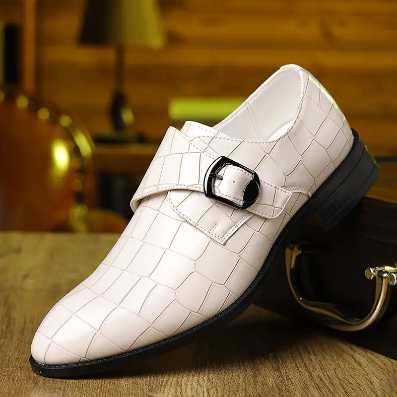 Solorfit | Crocodile-Pattern Slip-On Loafers for Men – Stylish Buckle Details & Tapered Toe - Solorfit