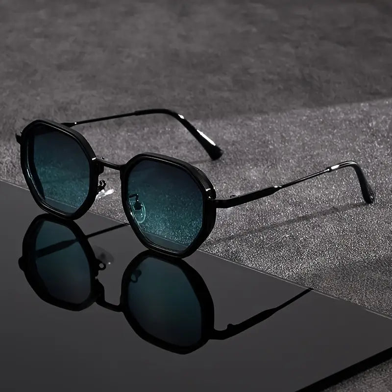 Solorfit | Unisex Polygonal Fashion Glasses – Black Frame with Teal-Tinted Lenses, Lightweight and Durable Eyewear - Solorfit