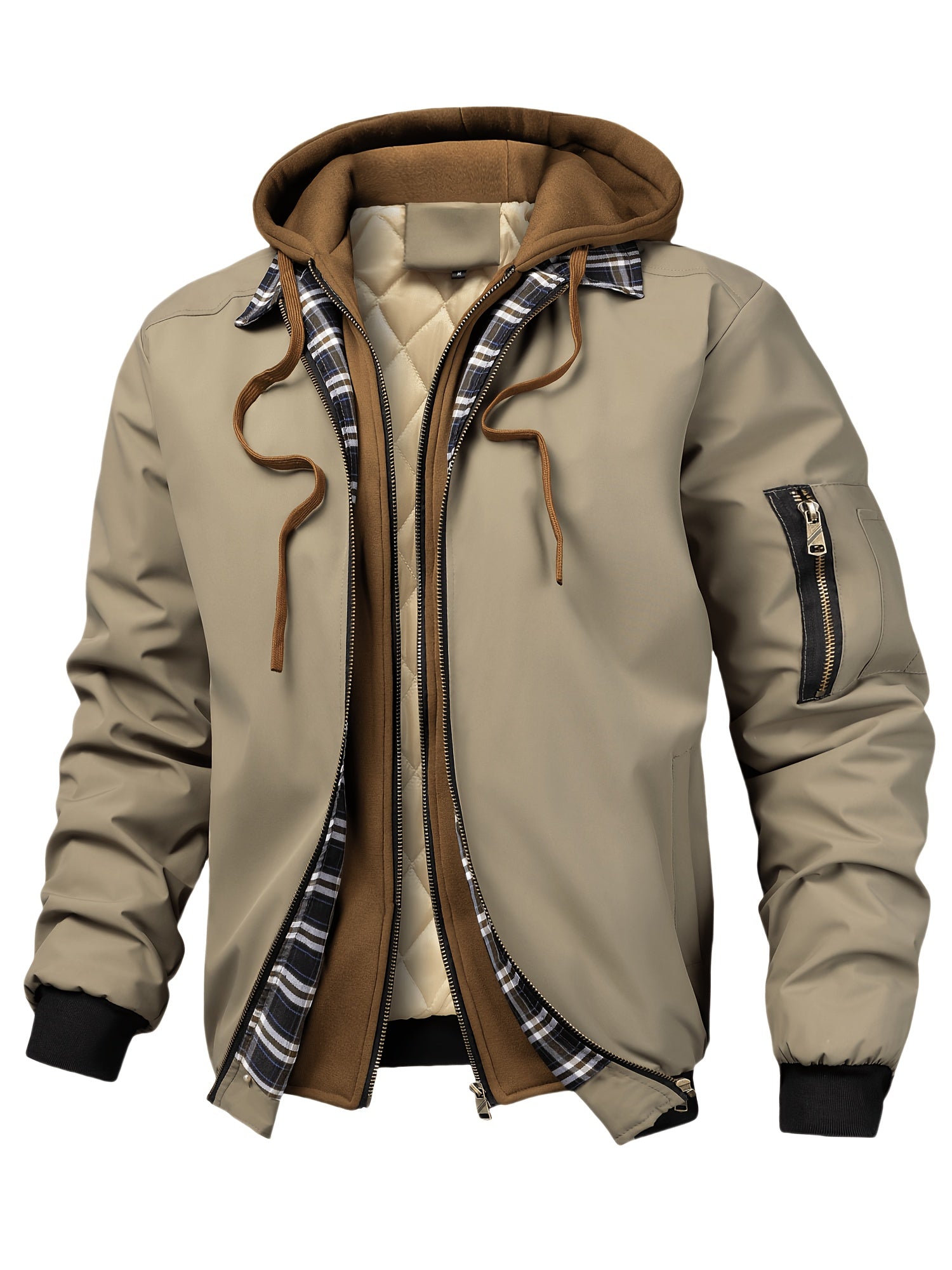 Men’s Hooded Bomber Jacket Casual Zip Up Utility Jacket