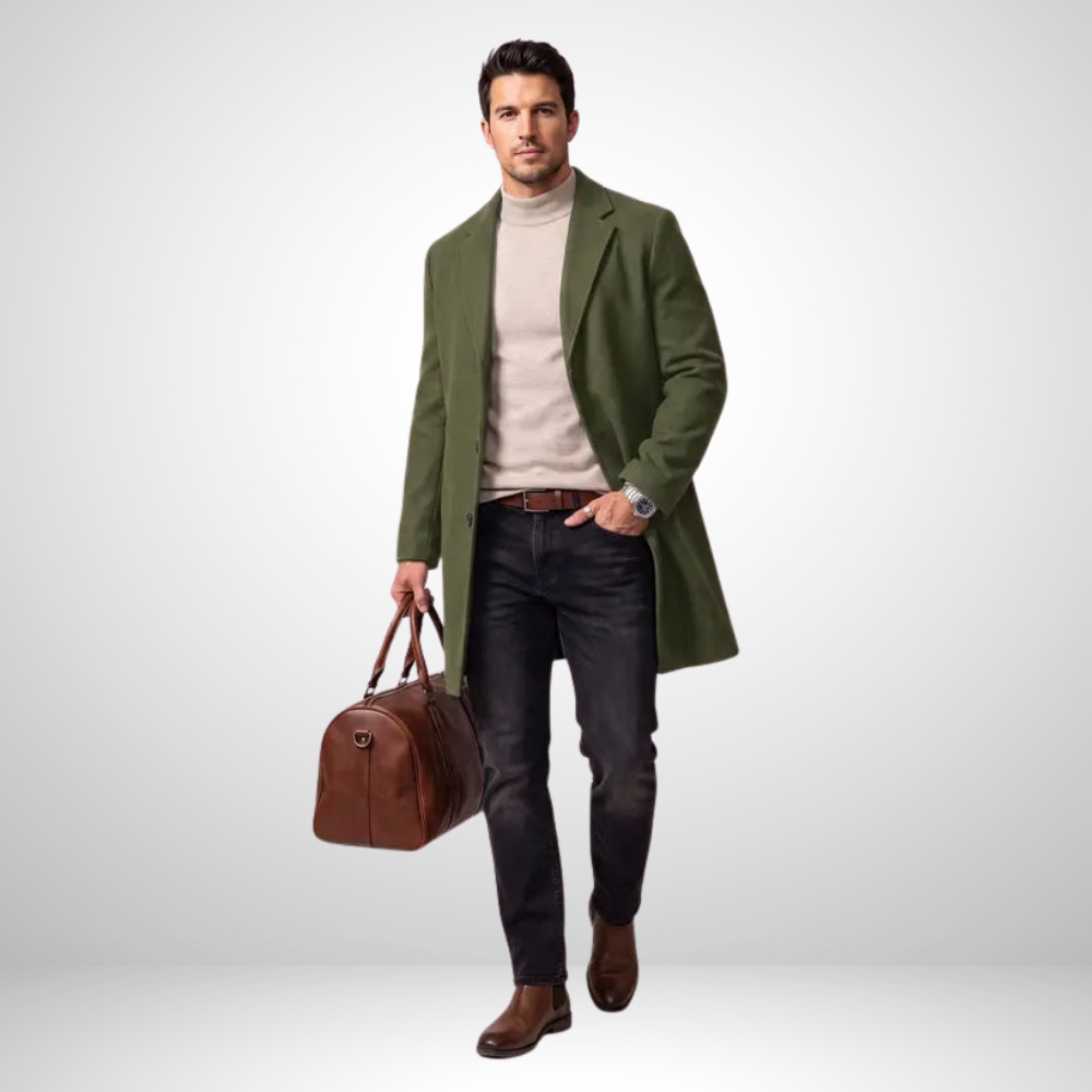 Men’s Long Overcoat Lapel Coat Casual Business Outerwear
