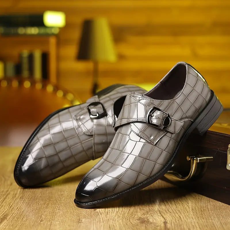 Solorfit | Crocodile-Pattern Slip-On Loafers for Men – Stylish Buckle Details & Tapered Toe - Solorfit