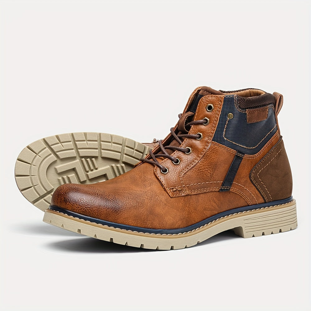 Men Vintage Men Boots with a PU Upper, Rubber Sole, And Inner Zipper