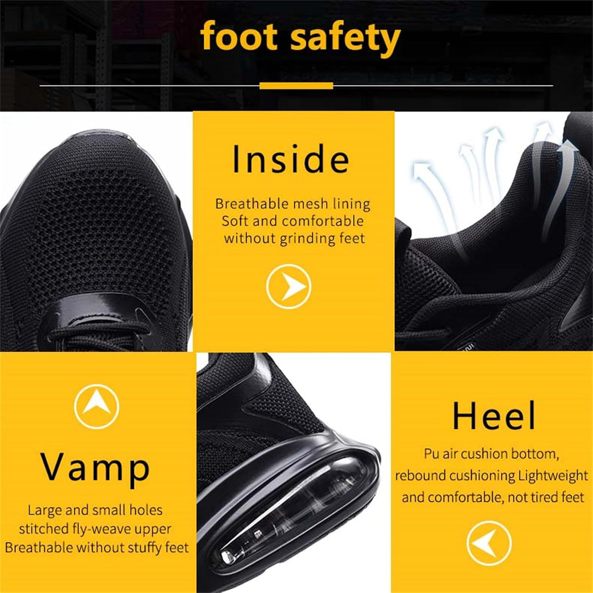 Steel Toe Shoes for Men with Air Cushion Safety Work Shoes Lightweight Breathable Industrial Construction Sneaker